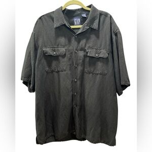 GAP Vintage Hong Kong solid black linen button down shirt-L